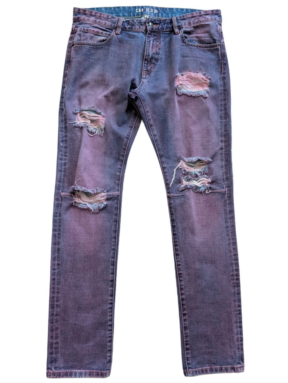Cease & Desist CND Mens Purple Overdyed Distressed Slim Denim Jeans Size 38x33